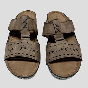 Sugar Foot Baxter Faux Suede Dark Brown Soft Comfort Slides Slip on Sandals
